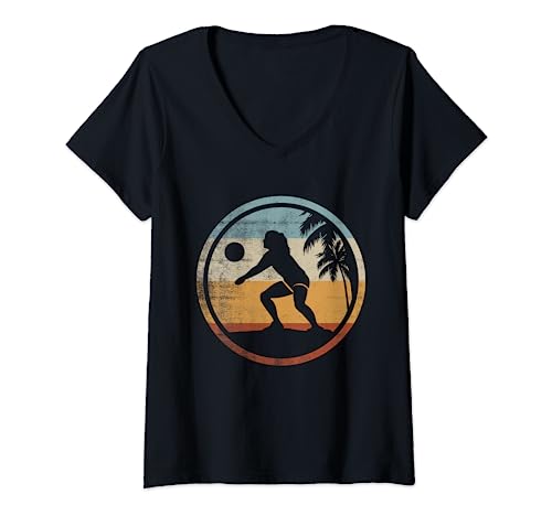 Mujer Diseño De Jugador De Voleibol De Playa Femenino Retro Camiseta Cuello V
