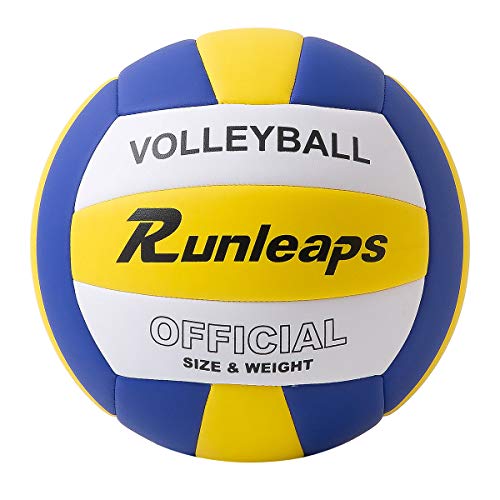 Runleaps Voleibol, voleibol impermeable para interiores y exteriores, para jugar al gimnasio, entrenamiento oficial talla 5 (Amarillo-Blanco-Azul)