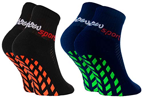 Rainbow Socks - Niñas Niños Calcetines Antideslizantes de Deporte - 2 Pares - Negro Azul - Talla 24-29