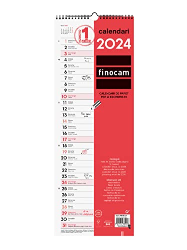 Finocam - Calendario 2024 Neutro de Pared para Escribir Enero 2024 - Diciembre 2024 (12 meses) Catalán