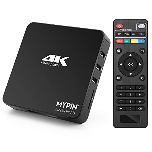Reproductor Multimedia para TV, MYPIN Media Player HDMI 4K@60hz MP4 Soporte 8TB HDD/256G USB/Tarjeta SD Salida HDMI/AV para HDTV/PPT MKV AVI MP4 H.265-Soporte de Subtítulos de Publicidad/Temporización