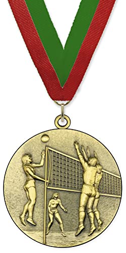 Emblemarket - Medalla de Metal Personalizable - Voleibol Femenino - Color Oro - 6,4cm - Incluida Cinta de tu Elección
