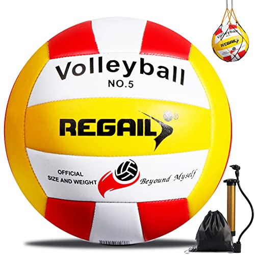 Aipwerer Sports Pelota Voleibol - Balon Voley Playa Tamaño 5, Tacto Suave Voleibol de Entrenamiento, Balon de Voleibol para Interior y Exterior Incl Bomba de Bola (Rojo)
