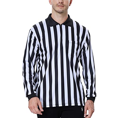 TopTie - Camiseta Oficial de árbitro de Manga Larga con Rayas Blancas y Negras para Hombre, Camiseta de árbitro de Estilo Profesional