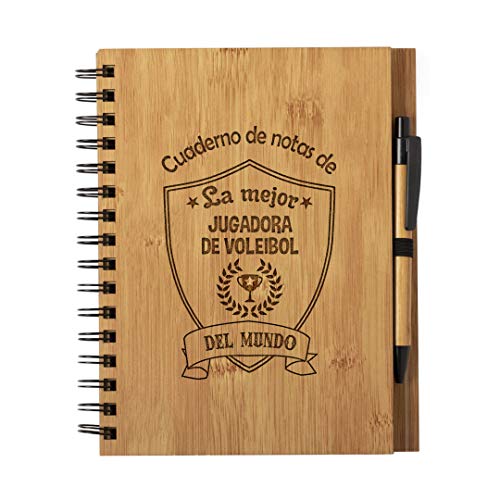 Planetacase Cuaderno de Notas la Mejor jugadora de voleibol del Mundo - Libreta de Madera Natural con Boligrafo Regalo Original Tamaño A5