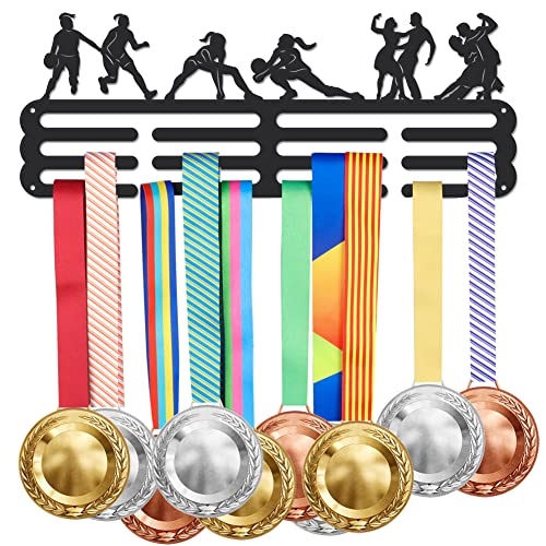 SUPERDANT Baloncesto Voleibol Baile Medalla Colgador Expositor Niñas Deporte Gancho de Hierro Marco Medalla Colgador Premios Cinta Animar para 60+ Medalla de Metal