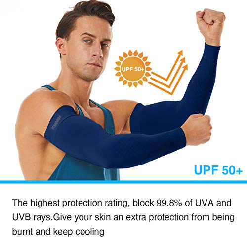 KMMIN Mangas del Brazo Unisex adulto, Mangas de protección UV para Conducir Ciclismo Baloncesto, Azul Marino y Beige, talla M