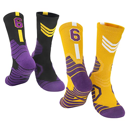 2 pares de calcetines de baloncesto para hombre y niño, número de la suerte del equipo de baloncesto, calcetines deportivos con estrellas para adultos y niños, #6-lj, 1.5-5.5
