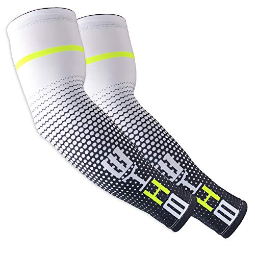 Aesy Manguitos de compresión para hombre [Anti UV + protección solar UPF 50 + Transpirables] para correr, ciclismo, voleibol [Blanco - Medio]